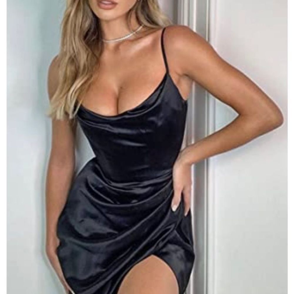 Satin Strap Sexy Dress Ruched Split Hem